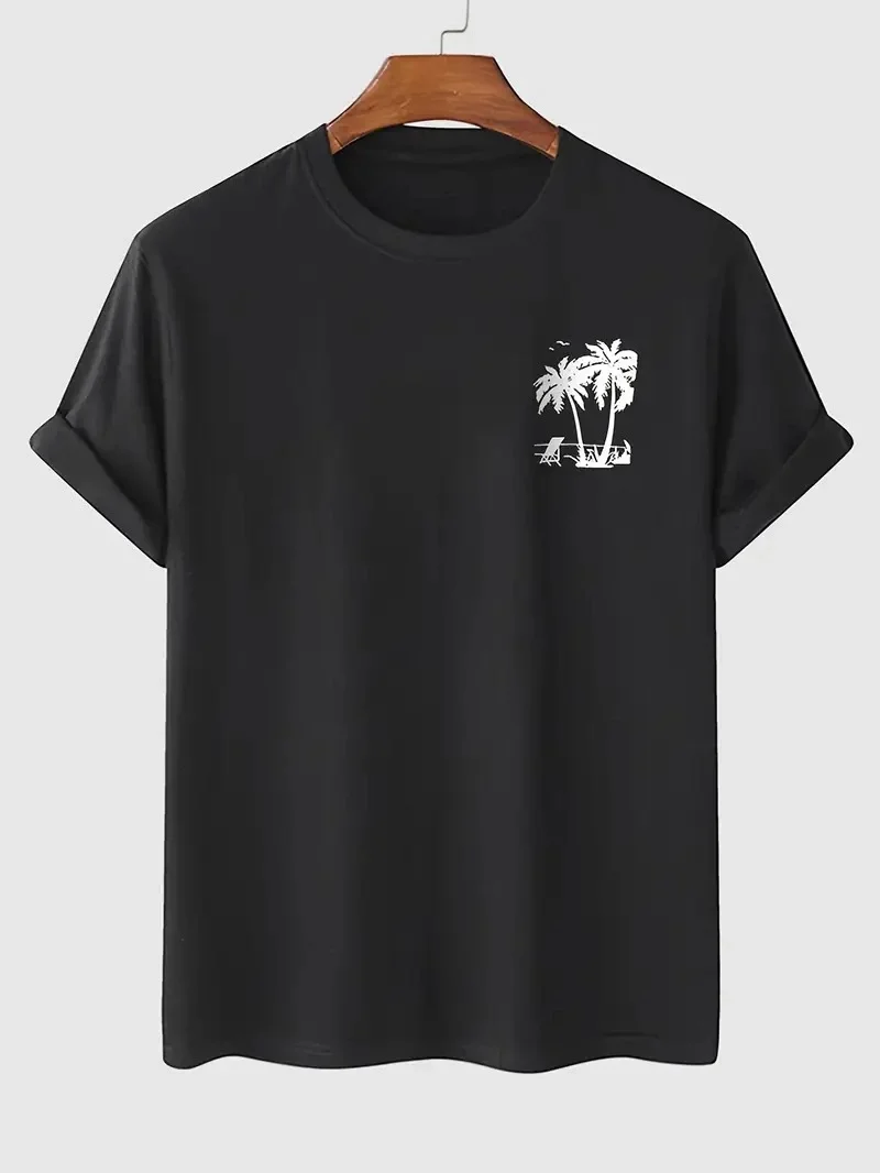 Erkek Palmiye Baskılı T-Shirt - Siyah