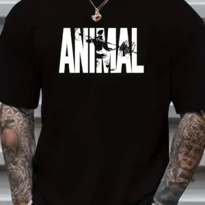 Erkek ANIMAL Baskılı T-Shirt - Siyah