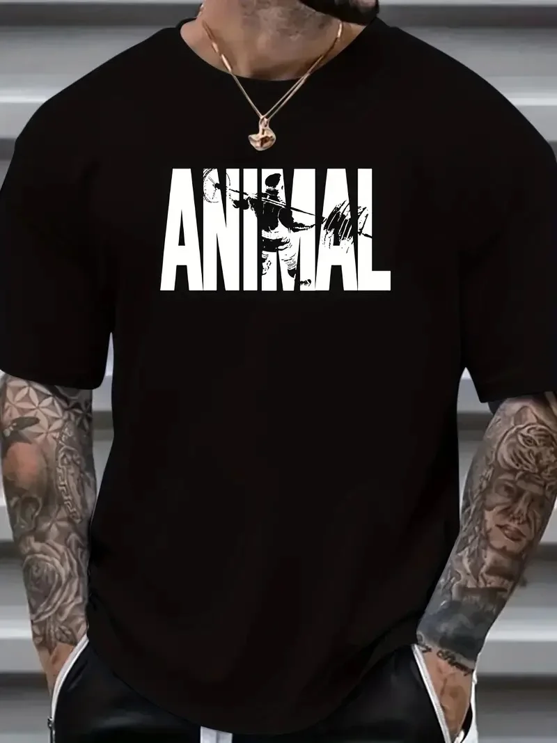 Erkek ANIMAL Baskılı T-Shirt - Siyah