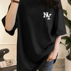 Kadın NY Baskılı T-Shirt - Siyah
