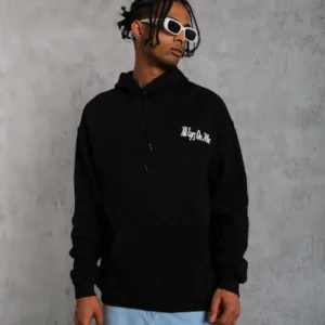 Erkek Kapüşonlu Kanguru Cepli Sweatshirt 3 İplik Pamuklu Baskılı Hoodie - Siyah