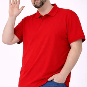 Erkek Polo Yaka Düğmeli Pike Kumaş Battal Beden Kısa Kol Tişört T-Shirt - Kırmızı