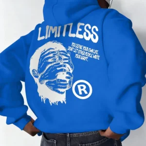 Erkek Baskılı Kapüşonlu Cepli Hoodie 3 İplik Pamuklu Sweatshirt - Saks Mavisi