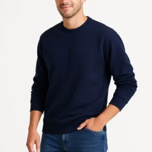 Erkek 3 İplik Pamuklu Düz Bisiklet Yaka SweatShirt - Lacivert
