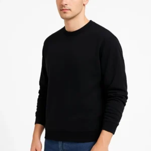 Erkek 3 İplik Pamuklu Düz Bisiklet Yaka SweatShirt - Siyah