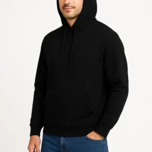 Erkek 3 İplik Pamuklu Kapüşonlu Kanguru Cepli SweatShirt hoodie - Siyah