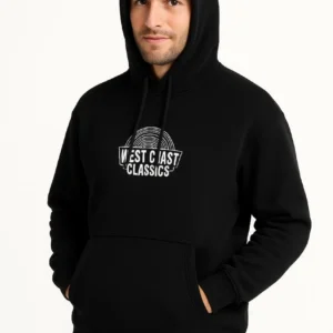 Erkek Kapüşonlu Kanguru Cepli Sweatshirt 3 İplik Pamuklu Baskılı Hoodie -  Siyah