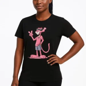 Kadın Bisiklet Yaka Kısa Kollu Baskılı T-shirt - Siyah
