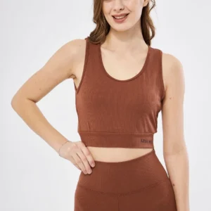 Kadın Fitilli Baskılı Crop - Kahve