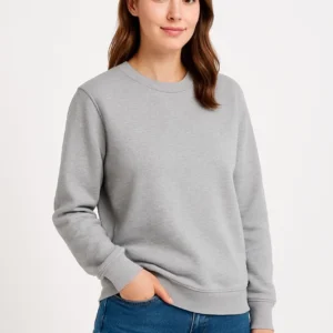 Kadın 3 İplik Pamuklu Düz Bisiklet Yaka SweatShirt - Gri