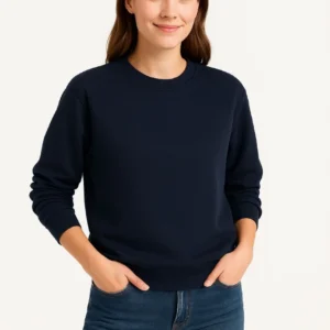 Kadın 3 İplik Pamuklu Düz Bisiklet Yaka SweatShirt - Lacivert