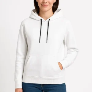Kadın Kapüşonlu Kanguru Cepli 3 İplik Pamuklu Oversize Hoodie Sweatshirt - Beyaz