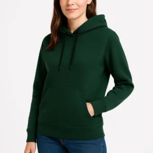 Kadın 3 İplik Pamuklu Kapüşonlu Kanguru Cepli Sweatshirt hoodie - Haki