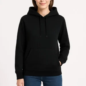 Kadın 3 İplik Pamuklu Kapüşonlu Kanguru Cepli Sweatshirt hoodie - Siyah
