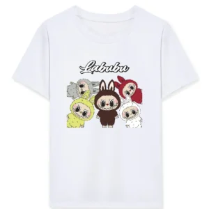 Kız Labubu Çocuk Baskılı T-Shirt - Beyaz