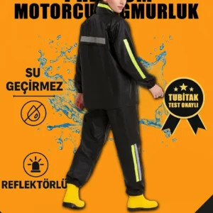 Kadın Premium Motorcu Kurye Yağmurluk Takım Su Geçirmez PVC Reflektörlü Siyah
