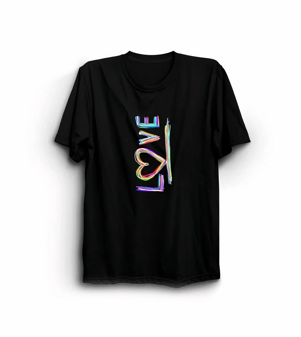 14 Şubat Sevgililer Günü Love Baskılı Oversize Bisiklet Yaka T-shirt - Siyah