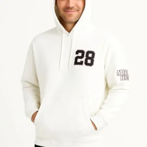 Erkek Kapüşonlu Kanguru Cepli Sweatshirt 3 İplik Pamuklu Baskılı Hoodie - Beyaz