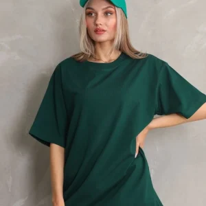 Kadın Regular Fit Tişört Bisiklet Yaka Yazlık Kısa Kol Basıc T-Shirt - Yeşil