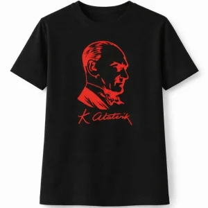 Kız Çocuk Atatürk Baskılı Tişört Kısa Kollu Bisiklet Yaka T-Shirt - Siyah