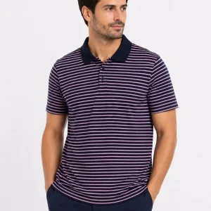 Erkek Pike Kumaş Gül Kurusu Çizgili Polo Yaka Tişört Kısa Kol T-Shirt - Siyah