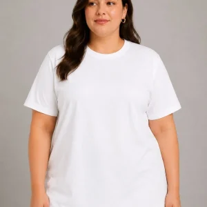 Kadın Battal Big Size Basic Tişört Bisiklet Yaka Rahat Kalıp T-Shirt - Beyaz