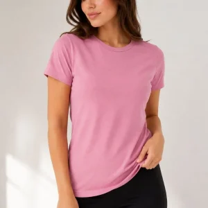 Kadın Basic Tişört Bisiklet Yaka Kısa Kol Günlük Yazlık Slim fit T-Shirt - Pembe