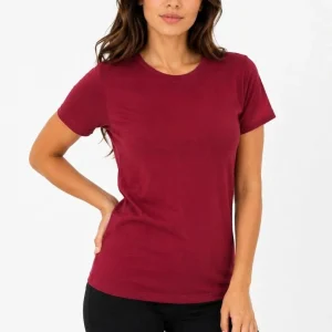 Kadın Basic Tişört Bisiklet Yaka Kısa Kol Günlük Yazlık Slim fit T-Shirt - Bordo