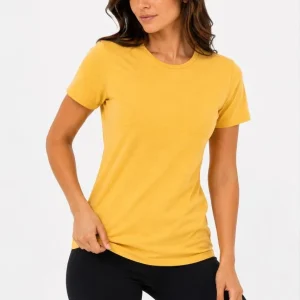Kadın Basic Tişört Bisiklet Yaka Kısa Kol Günlük Yazlık Slim fit T-Shirt - Sarı
