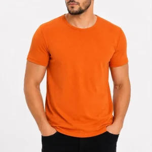 Erkek Basic Tişört Bisiklet Yaka Kısa Kol Günlük Yazlık Slim fit T-Shirt - Turuncu