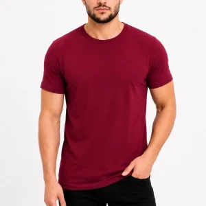 Erkek Basic Tişört Bisiklet Yaka Kısa Kol Günlük Yazlık Slim fit T-Shirt - Bordo