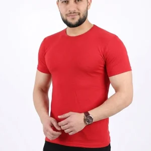 Erkek Basic Tişört Bisiklet Yaka Kısa Kol Günlük Yazlık Slim fit T-Shirt - Kırmızı