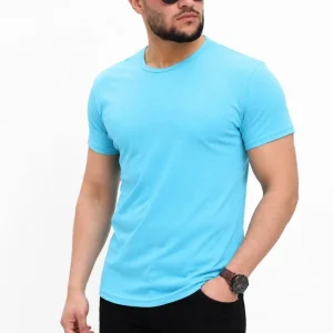 Erkek Basic Tişört Bisiklet Yaka Kısa Kol Günlük Yazlık Slim fit T-Shirt - Açık Mavi