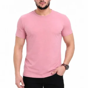 Erkek Basic Tişört Bisiklet Yaka Kısa Kol Günlük Yazlık Slim fit T-Shirt - Pembe