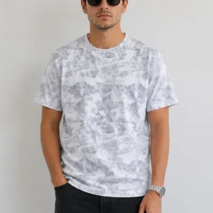 Erkek Batik Desenli Tişört Bisiklet Yaka Kısa Kol Regular Fit T-shirt - Gri