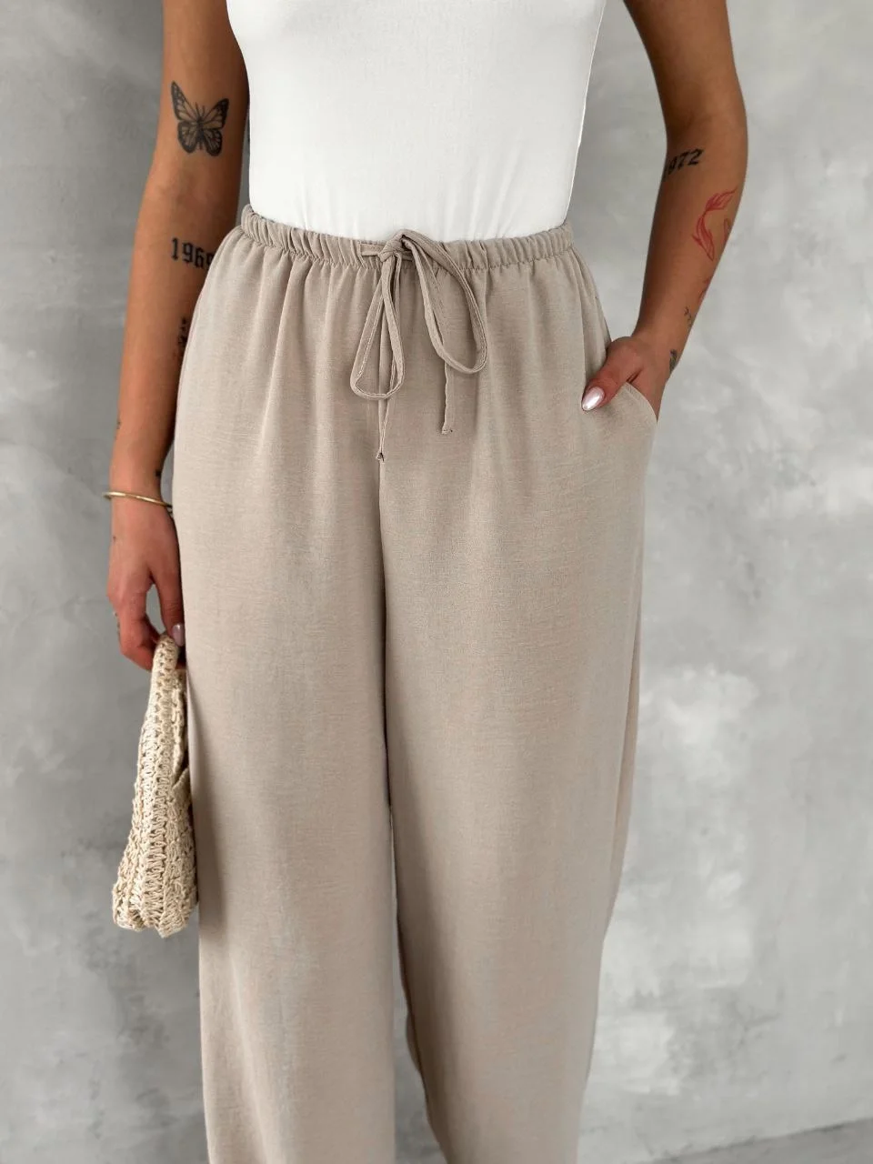 Kadın Ayrobin Oversize Kadın Pantalon - Bej - Görsel 2