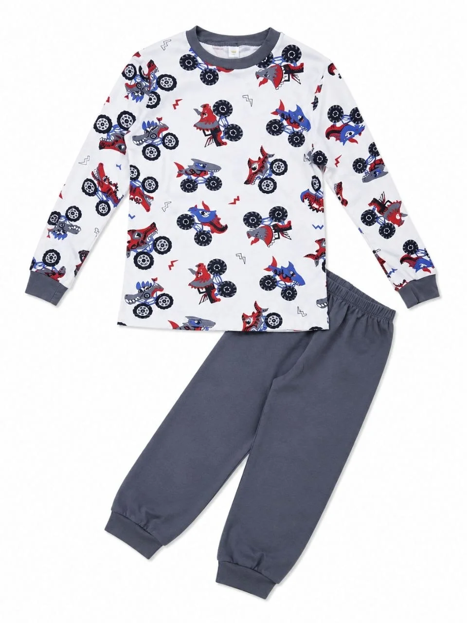Erkek Çocuk Premium Penye Canavar Araba Desenli Uzun Kollu Pijama Takımı 2-11 Yaş - Füme - Görsel 2