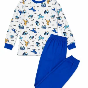 Erkek Çocuk Premium Penye Dinozor Desenli Uzun Kollu Pijama Takımı 2-11 Yaş - Mavi