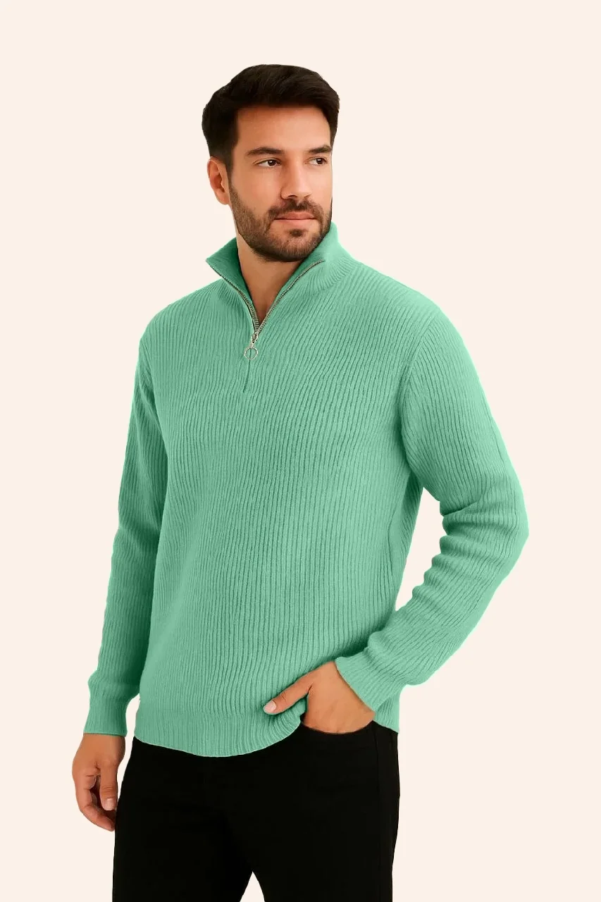 Erkek Fitilli Triko Kazak 3’lü Set Mint Yeşili Siyah Füme Kalın Dokuma Pamuklu Regular Fit - Görsel 2