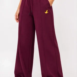 Kadın Osy Modal Cima Dikişli Nakışlı Cepli Oversize Bol Paça Eşofman Altı - Bordo