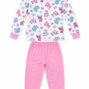 Kız Çocuk Premium Penye Kedi Desenli Uzun Kollu Pijama Takımı 2-11 Yaş - Pembe