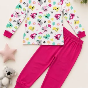Kız Çocuk Premium Penye Koala Desenli Uzun Kollu Pijama Takımı 2-11 Yaş - Fuşya