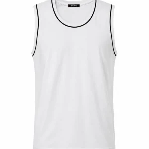 Ön Unisex Pamuklu Bisiklet Yaka Kolsuz Atlet Kontrast Biyeli Regular Fit - Beyaz