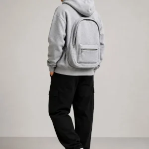 Erkek 3 İplik Şardonlu Tam Fermuarlı Kapüşonlu Arka Çanta Detaylı Sweatshirt - Gri