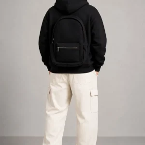 Erkek 3 İplik Şardonlu Tam Fermuarlı Kapüşonlu Arka Çanta Detaylı Sweatshirt - Siyah