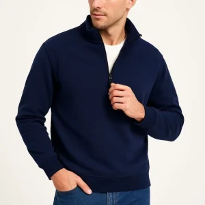 Erkek Dik Yaka Sweatshirt Dik Yaka Yarım Fermuarlı 3 İplik Pamuk Kumaş - Lacivert