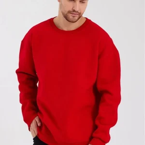Erkek Bisiklet Yaka üç iplik Sweatshirt- Kırmızı