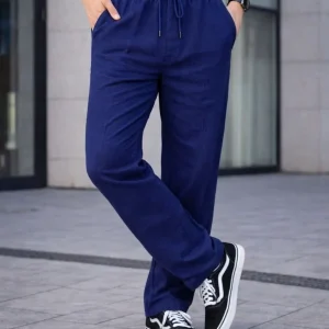 Erkek Keten Cepli Çıma Dikişli jogger Buggy Pantalon Rahat kalıp - Lacivert