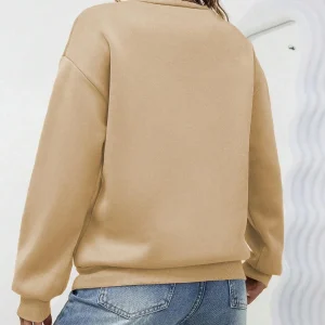 Kadın Düz Bisiklet Yaka 3 İplik Sweatshirt - Bej