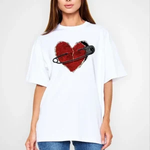 kadın Bisiklet Yaka Baskılı Kısa kol T-Shirt - Beyaz